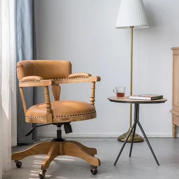 Прямая продажа с фабрики, Вращающееся кресло из массива Дуба, Компьютерное кресло, офисное кресло в американском ретро-европейском стиле