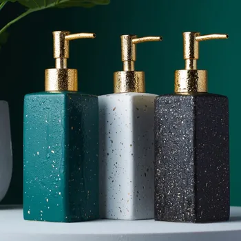 Матовый черный/белый/зеленый золотой точечный узор дозатор мыла для рук в ванной керамический флакон для лосьона мыльница для ванной принадлежности Изображение 0