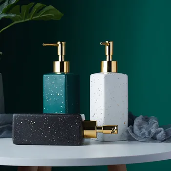 Матовый черный/белый/зеленый золотой точечный узор дозатор мыла для рук в ванной керамический флакон для лосьона мыльница для ванной принадлежности Изображение 1