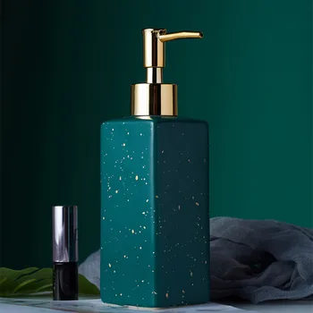 Матовый черный/белый/зеленый золотой точечный узор дозатор мыла для рук в ванной керамический флакон для лосьона мыльница для ванной принадлежности Изображение 3