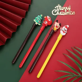 20ШТ Рождественская гелевая ручка 4 цвета, 0,5 мм, черные чернила, креативная ручка с мультяшной подписью Санта-Клауса, канцелярские принадлежности, студенческие призы