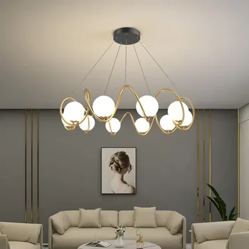 Украшение люстры из скандинавского стеклянного шара Роскошная Золотая минималистичная лампа для гостиной, спальни, дизайна лофта, кухонной люстры