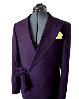 Комплект костюмов из 2 предметов, фиолетовый бандажный пояс, мужские костюмы для свадьбы, комплект жакетов, формальный приталенный стильный дизайн, мужская хлопчатобумажная одежда