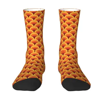 Оранжевые волнистые мужские носки в стиле ретро с градиентным рисунком Унисекс, забавные абстрактные геометрические носки для девочек на весну, лето, Осень, зиму Изображение 0