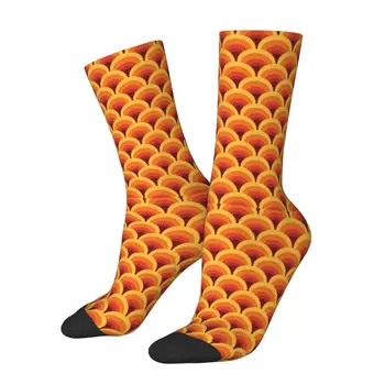 Оранжевые волнистые мужские носки в стиле ретро с градиентным рисунком Унисекс, забавные абстрактные геометрические носки для девочек на весну, лето, Осень, зиму Изображение 1