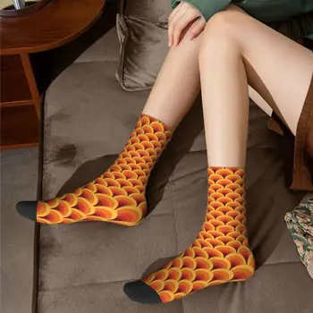 Оранжевые волнистые мужские носки в стиле ретро с градиентным рисунком Унисекс, забавные абстрактные геометрические носки для девочек на весну, лето, Осень, зиму Изображение 5