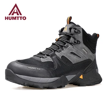 Мужские зимние водонепроницаемые ботинки HUMTTO, рабочие резиновые ботильоны на платформе, черные мужские кроссовки, роскошная дизайнерская защитная обувь для мужчин